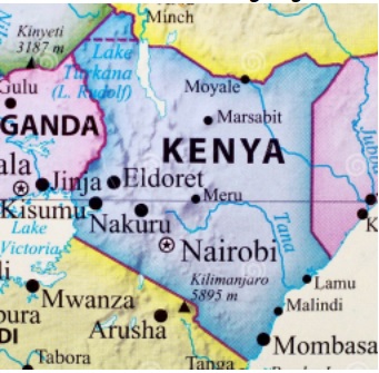Map of Kenya with major cities